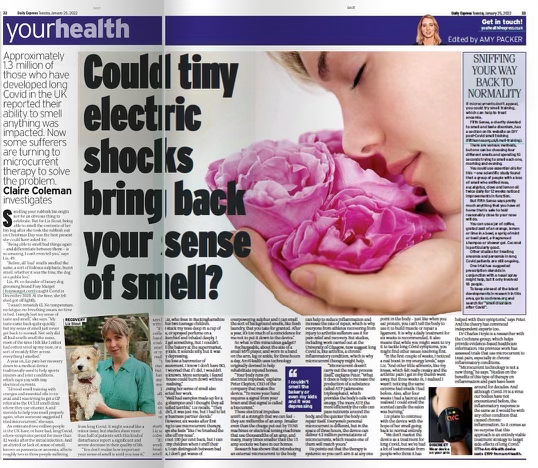 Covid, Long Covid, Anosmia, Parosmia, Inflammation, Microcurrent Therapy, Daily Express, Article, Microcurrent